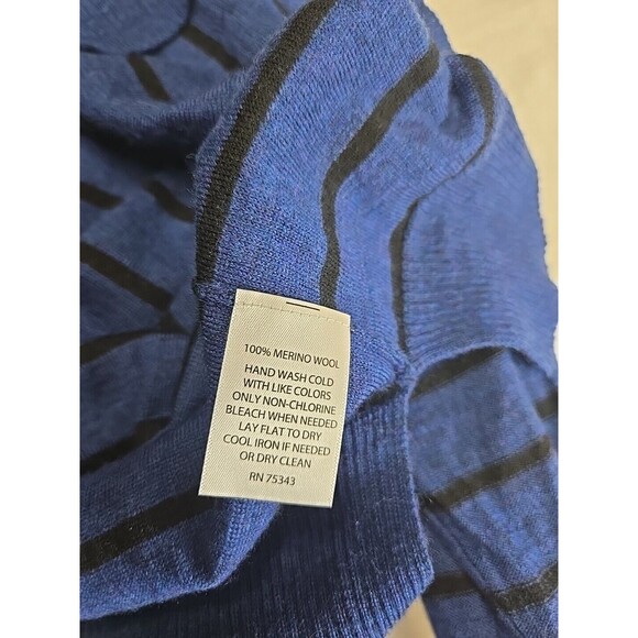Max Studio 100% Extra-fine Merino Wool Pullover Sweater Blue Black Stripe Size L - Picture 4 of 7